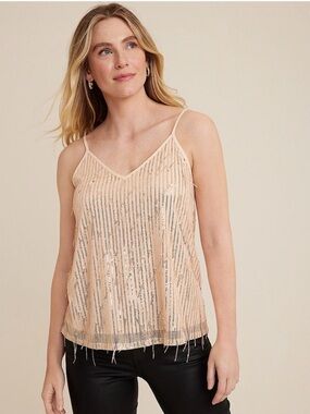 Maurices 2X Blush Sequin Fringe Cami Tank Top Plus Size NWT Party